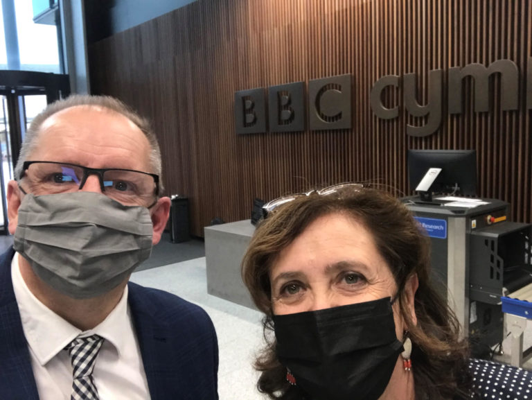 Damian Cull with Edith Hughes, Head of Archives, BBC Cymru Wales